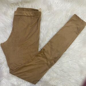 Vanilla Bay Tan Suede-Look Leggings Size Small 30” Inseam Soft Stretch Pull-On